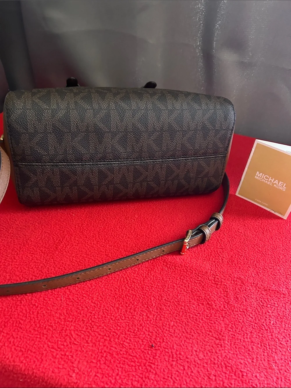 Michael Kors Ciara Brown and black Signature Logo Satchel with Gold Hardware